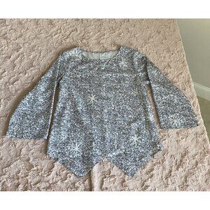 Womens L Large Grey Blouse Shirt Granite Print Top Long Sleeve
